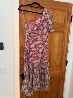 ASTR Floral One-Shoulder Pink Midi Dress